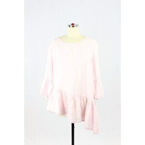BRYN WALKER Franci Pink 100% Linen Asymetrical Ruffle Tunic Top, Size M